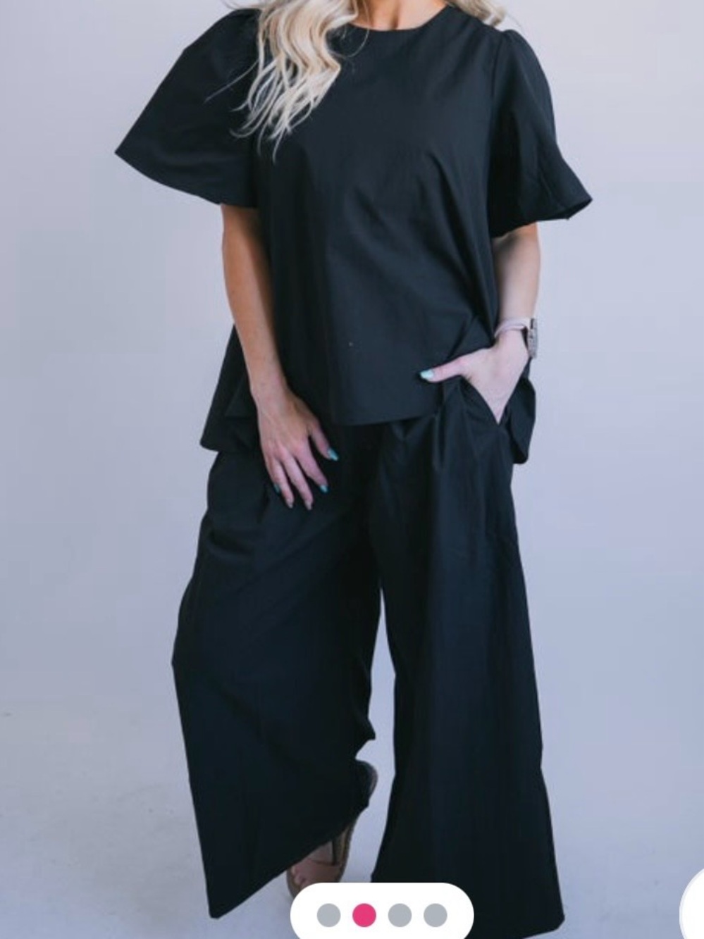 Brad & Rena Poplin Two Piece Pant Set Black Medium/Large